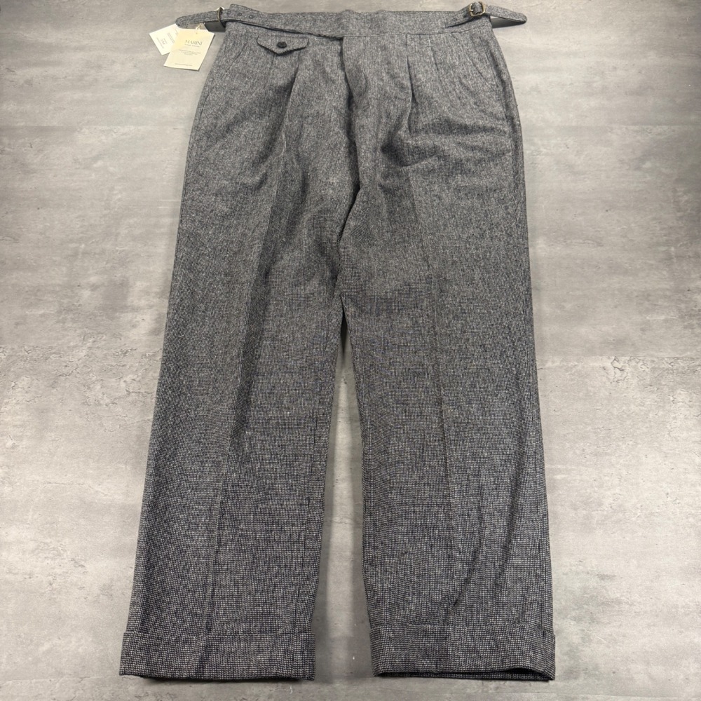 Marini Gurkha Trouser Pant 36 34x28 Wool Blend Pleated Side Adjuster Grey Black